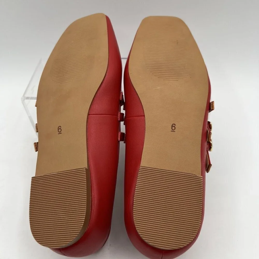 Coconuts New By Matisse 6 Red Triple Strap Mary Jane Ballet Flats Square Toe